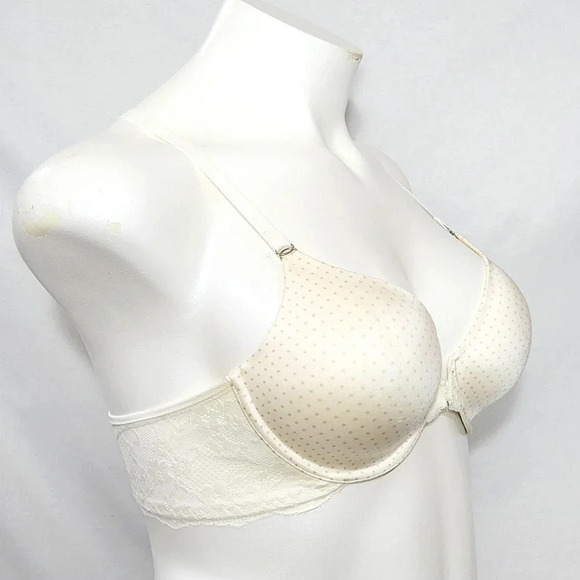 38D Maidenform 7112 Front Close Lace Trim UW Bra Ivory with Nude Dots NWT - Picture 2 of 3